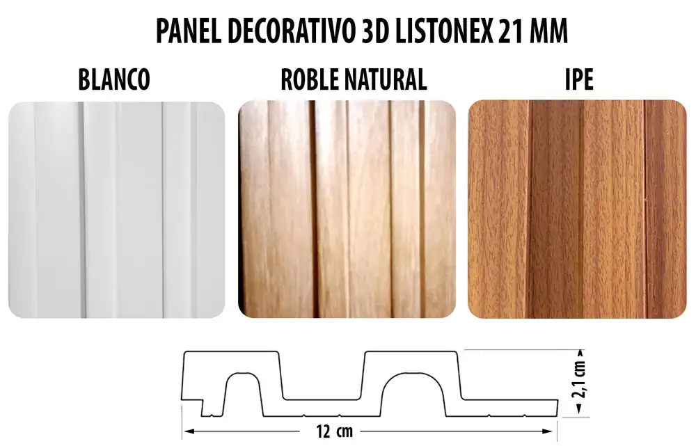 Panel decorativo interior de 21 mm 3 muestras de color con medidas