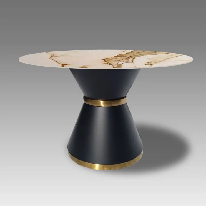 pata de mesa Conic de salón negro y oro 72 cm de altura con sobre de piedra sinterizada Ardonza.com