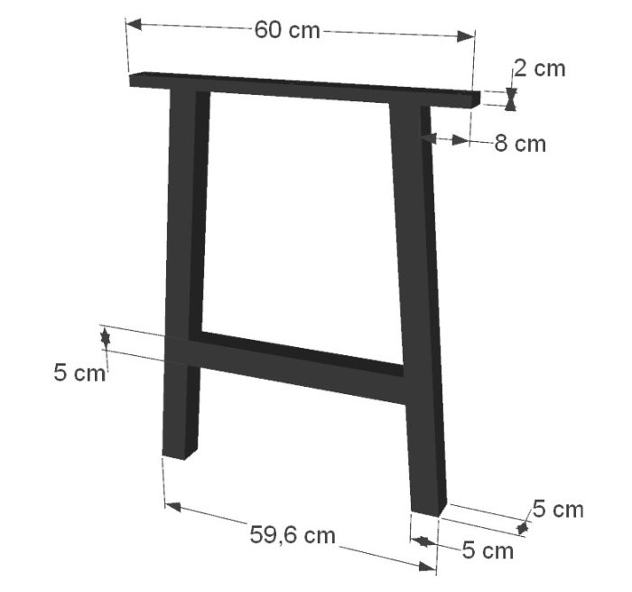Pata de mesa metal negro modelo "A caballete" de 60x72 cm para mesa de salón con cotas