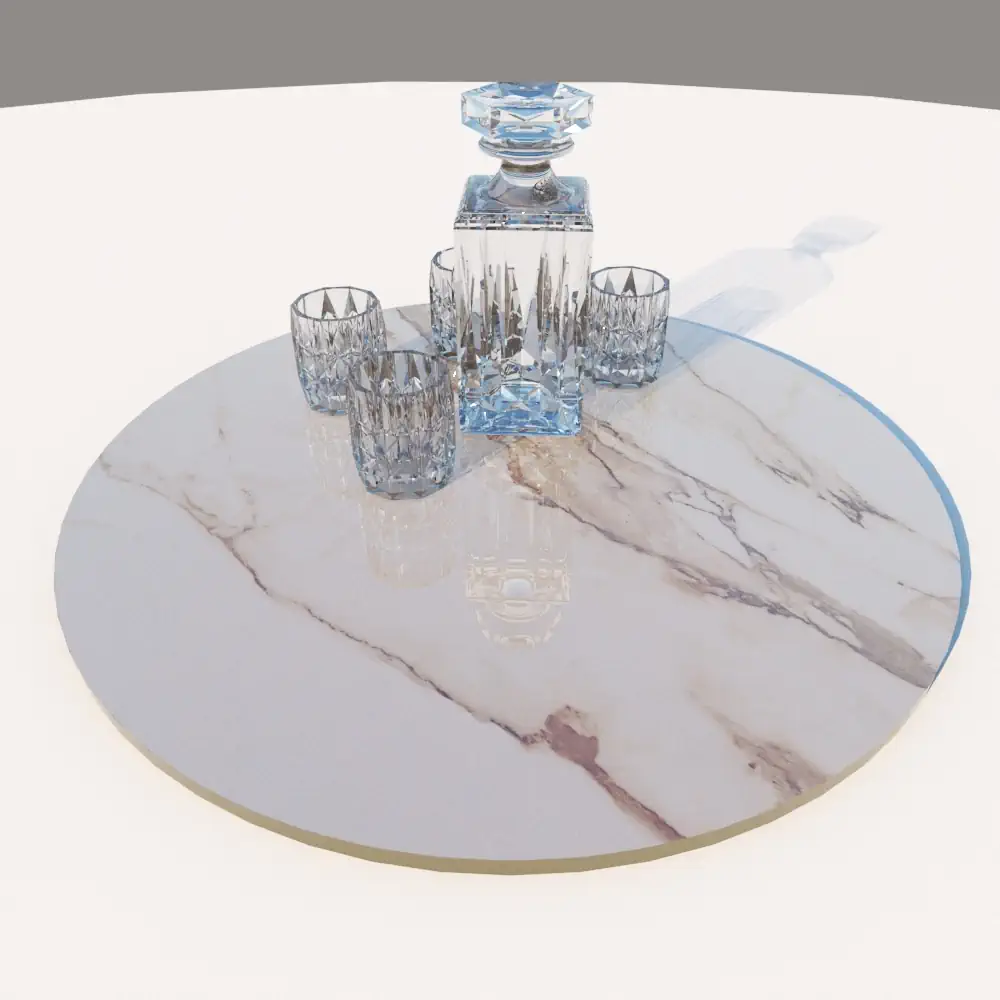 Sobre de piedra redona para mesa de 60 cm de diámetro en beige brillo con vetas como mármol