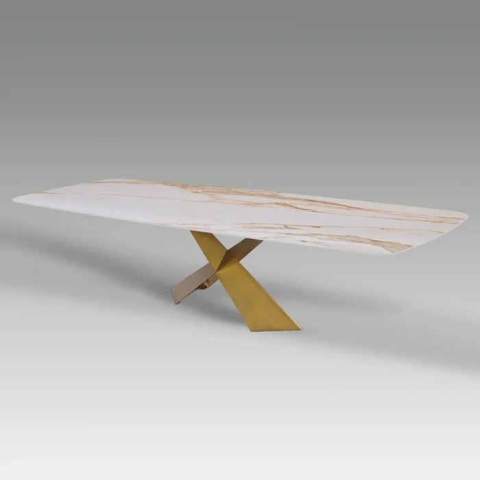 pata de mesa Dedit en metal dorado mate con sobre de piedra mármol Ardonza.com