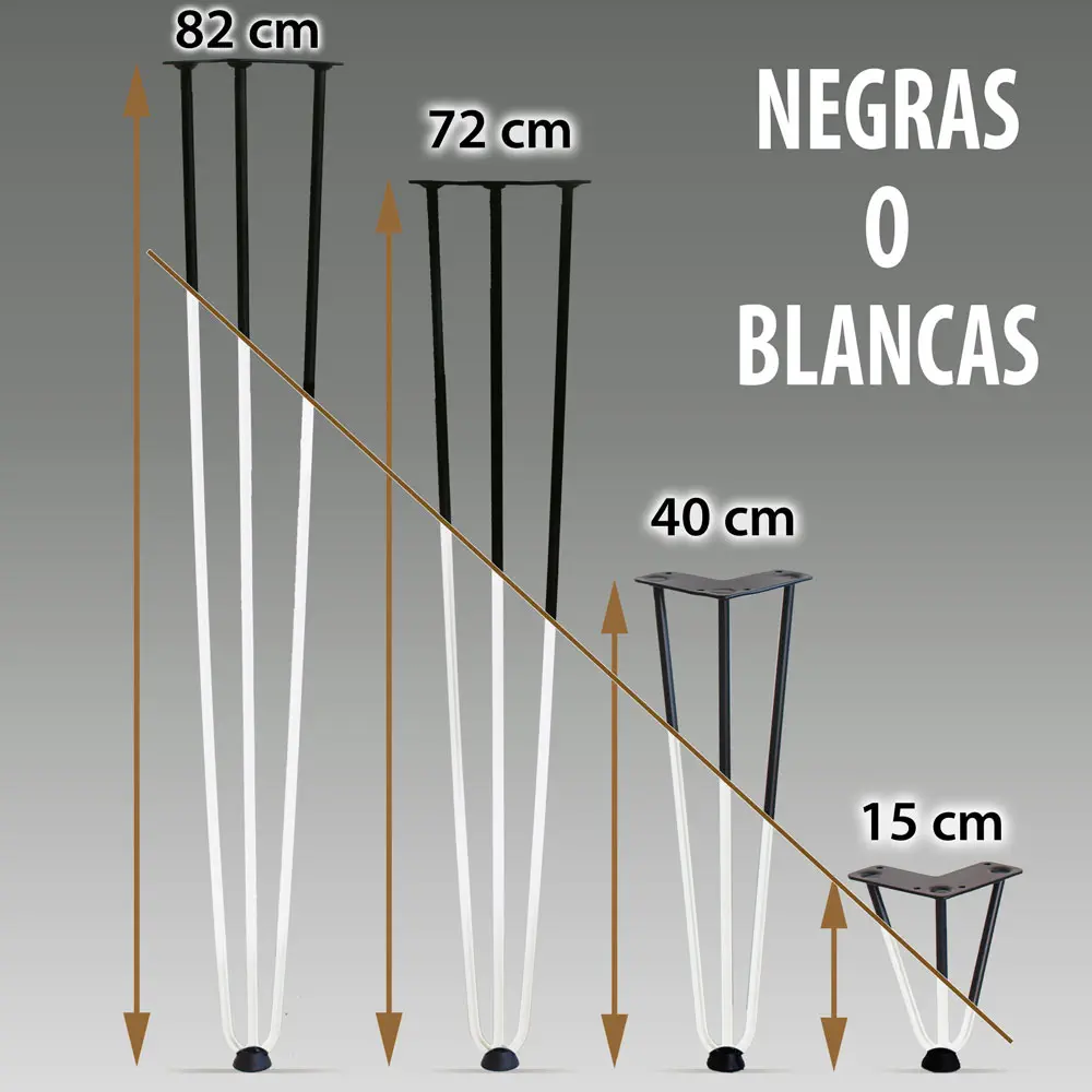 Pata de mesa Pin metalica con 4 medidas y colores negro y blanco