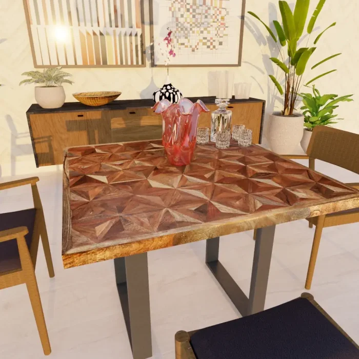 Sobre de mesa CHes Top en maderas recicladas dde100 x 100 cm en salón