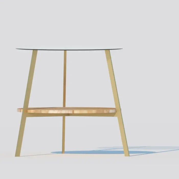 mesa auxiliar MIA madera de mango, metal dorado y cristal