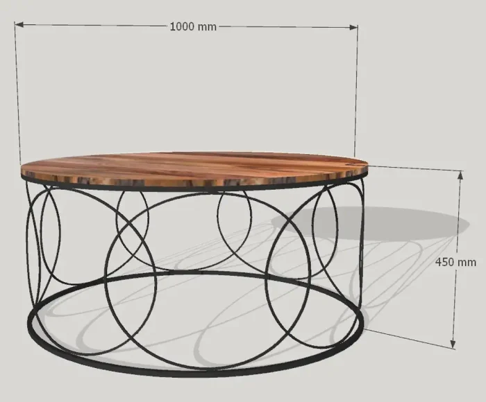 Mesa de centro Circus en madera de mango maciza y metal negro 100x45 cm con medidas