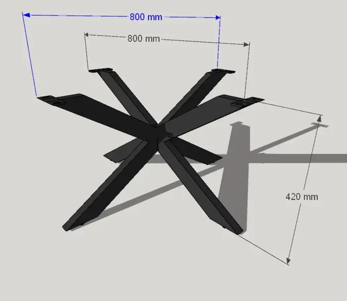 pata Aspa metálica 80x80x42 cm para mesa de centro con medidas