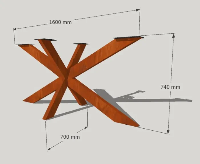 Pata Aspa Acacia madera maciza160x70x74 cm para mesa de salón
