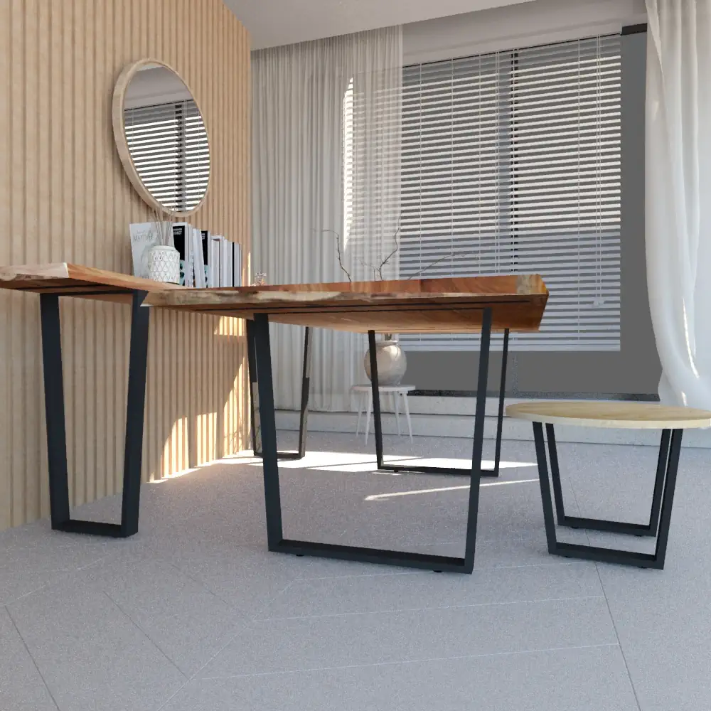 Patas de mesa UVE en metal negro para 3 medidas de mesa, salón, centro o consolas