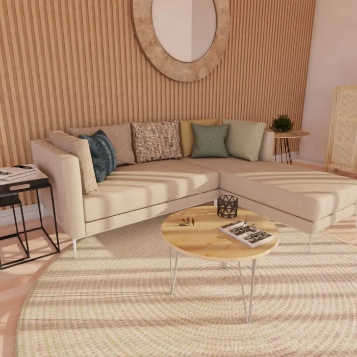Sobre de mesa de centro TIna Top en madera de mango circular de 60 cm con 3 patas Pin de 40 cm