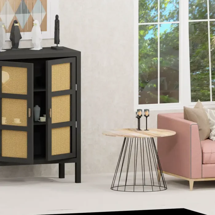 Mesa auxiliar Loth madera Mango y metal en salón claro