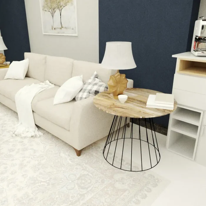 mesa auxiliar Loth de madera de mango y metal en salón