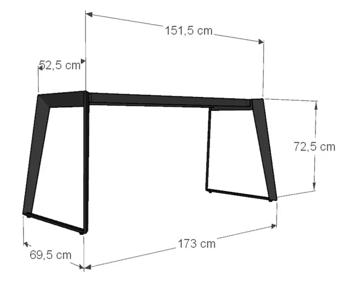 estructura mesa Trapa metal negro con cotas 2
