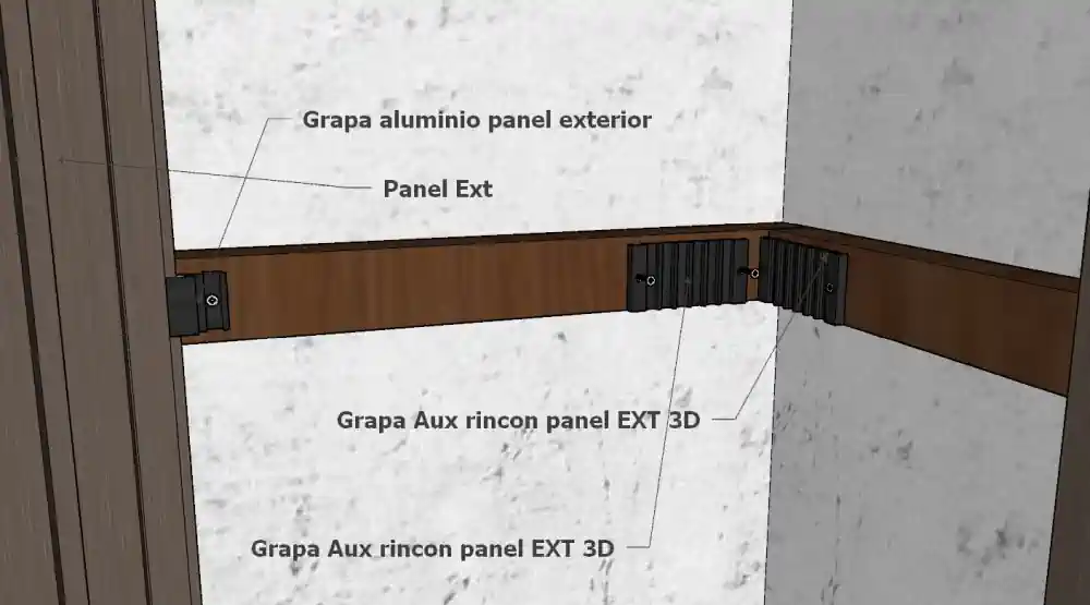 Grapa de instalación de panel 3D exterior en rincón - Ejemplo 2