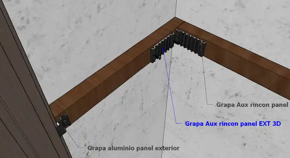 Grapa de instalación de panel 3D exterior en rincón - Ejemplo 3