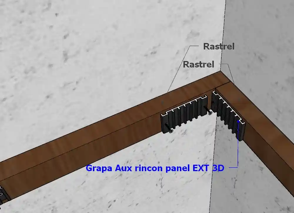 Grapa de instalación de panel 3D exterior en rincón - Ejemplo 4