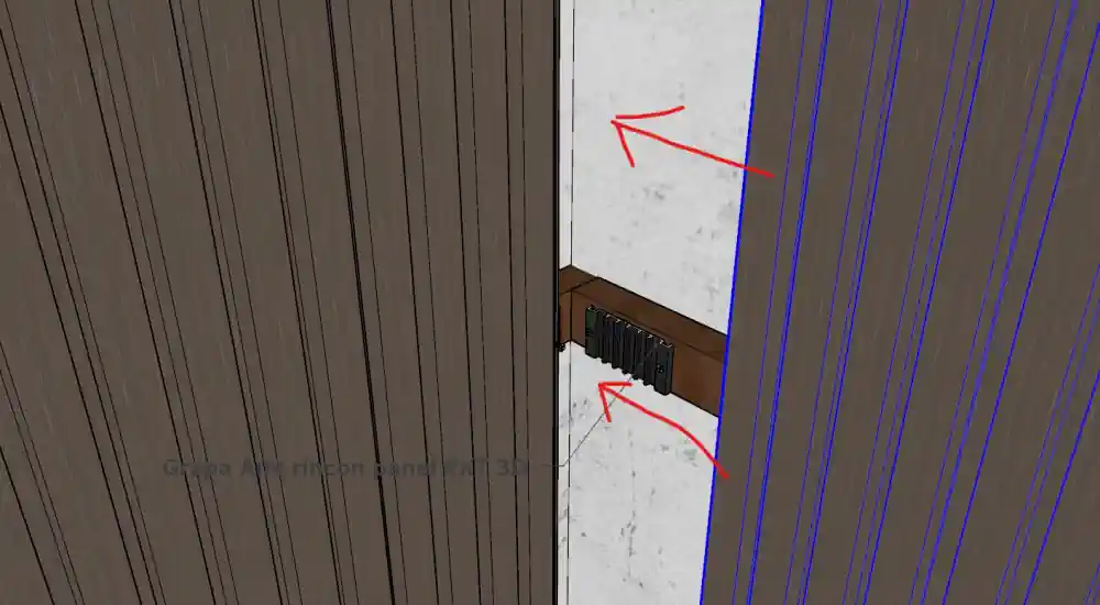 Grapa de instalación de panel 3D exterior en rincón - Ejemplo 6