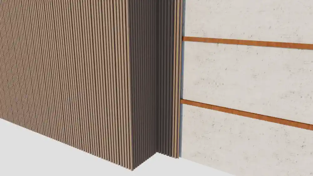 Grapa de instalación de panel 3D exterior en rincón - Ejemplo 8