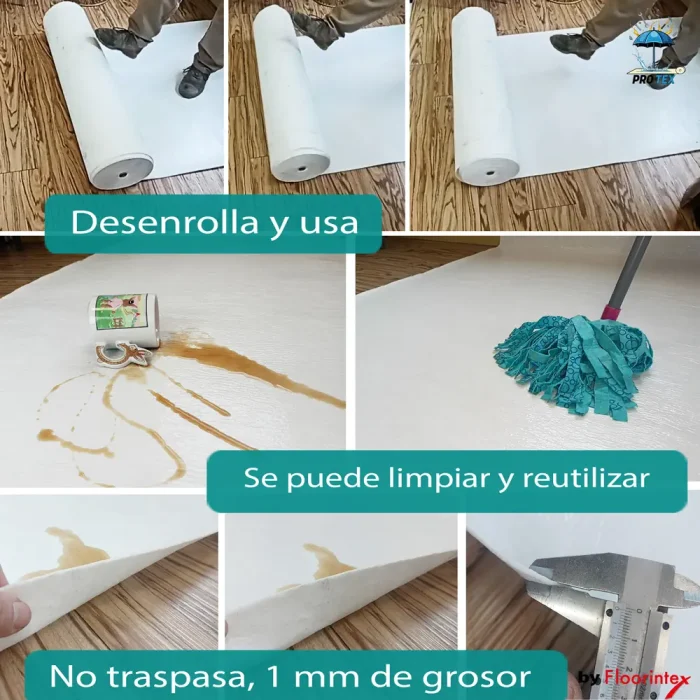 protector de suelo de fácil instalación con el pie, autoadhesivo, impermeable, se puede fregar, 1 mm de grosor