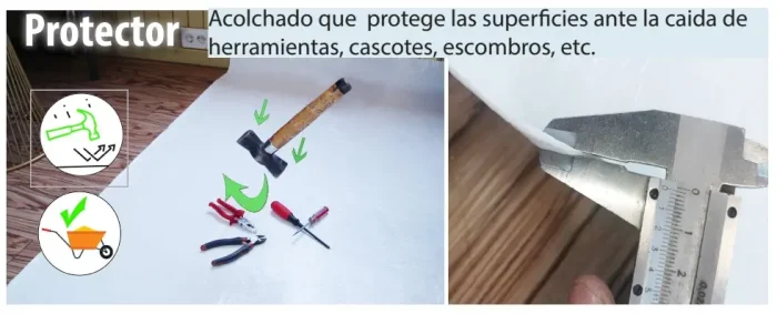 protector de suelo acolchado para obras contra caída de cascotes y herramientas grosor 1 mm